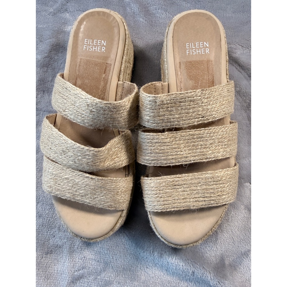 Eileen Fisher Womens Beige Woven Triple Strap Espadrille Platform Sandals 6 NEW - Picture 2 of 6